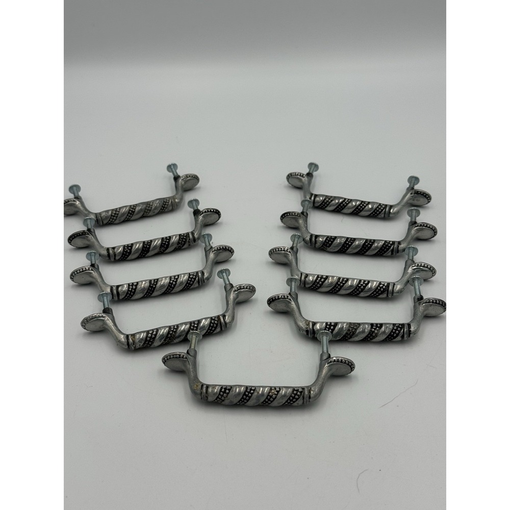 (9) Vtg Silver Tone Beaded Striped Ribbon Cabinet Drawer Pulls